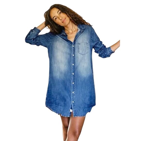 Frank & Eileen Mary Woven Button Up Shirt Dress Blue Denim Casual EUC Size Small - Picture 1 of 7
